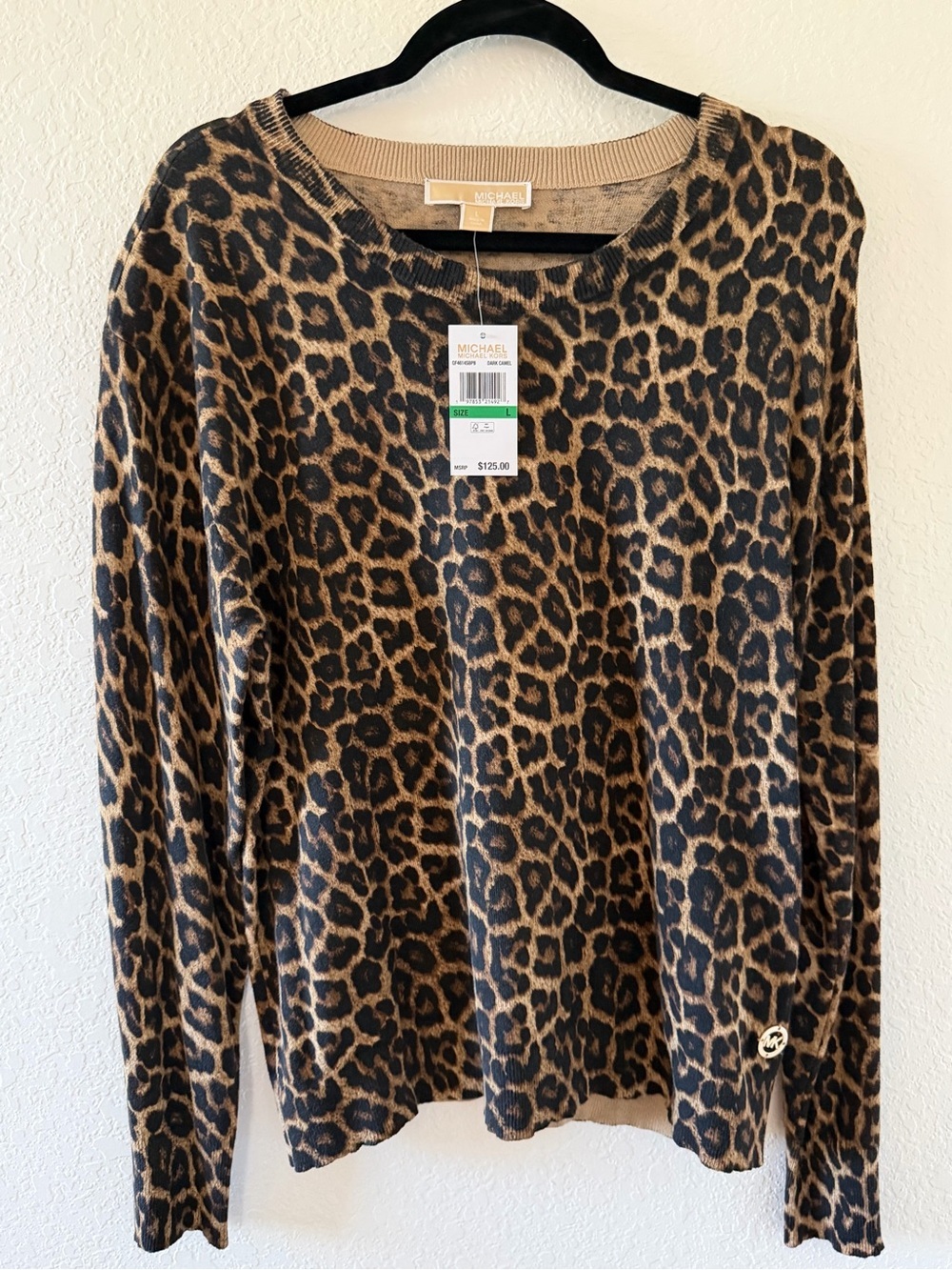Michael Kors Leopard Print Long Sleeve Sweater - Brown/Black Size Large